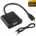 Full HD 1080P Micro HDMI Male to VGA Female Video Adapter Cable with Audio Cable (Black)