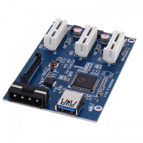 PCI-E 1 to 3 PCI Express 1 Slots Riser Card 3 PCI-E Slot Adapter PCI-E Port Multiplier Card with 60cm USB Cable (Blue)